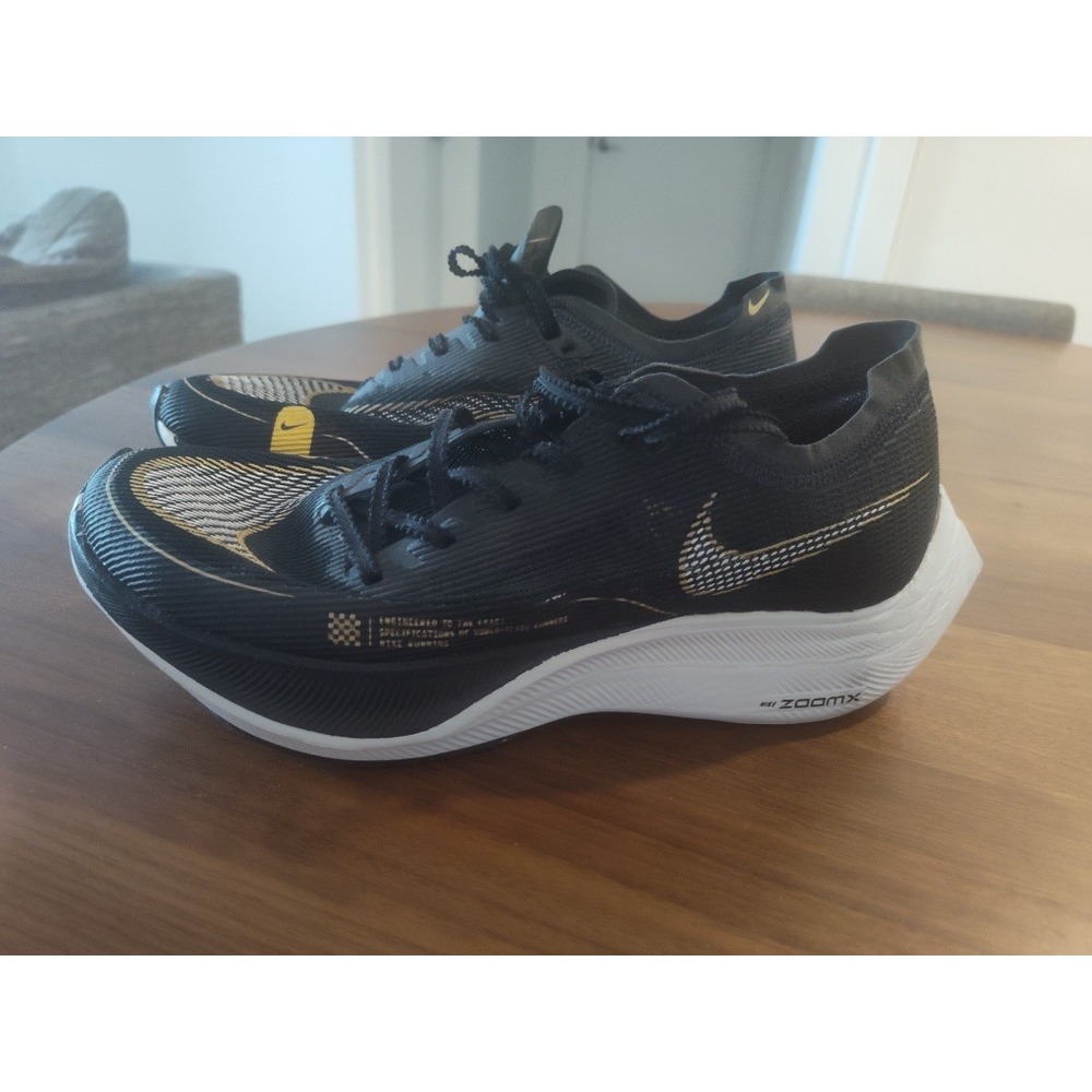 Nike ZoomX Vaporfly Next% 2 Black Gold Running Shoes CU4123-001 Womens 9.5